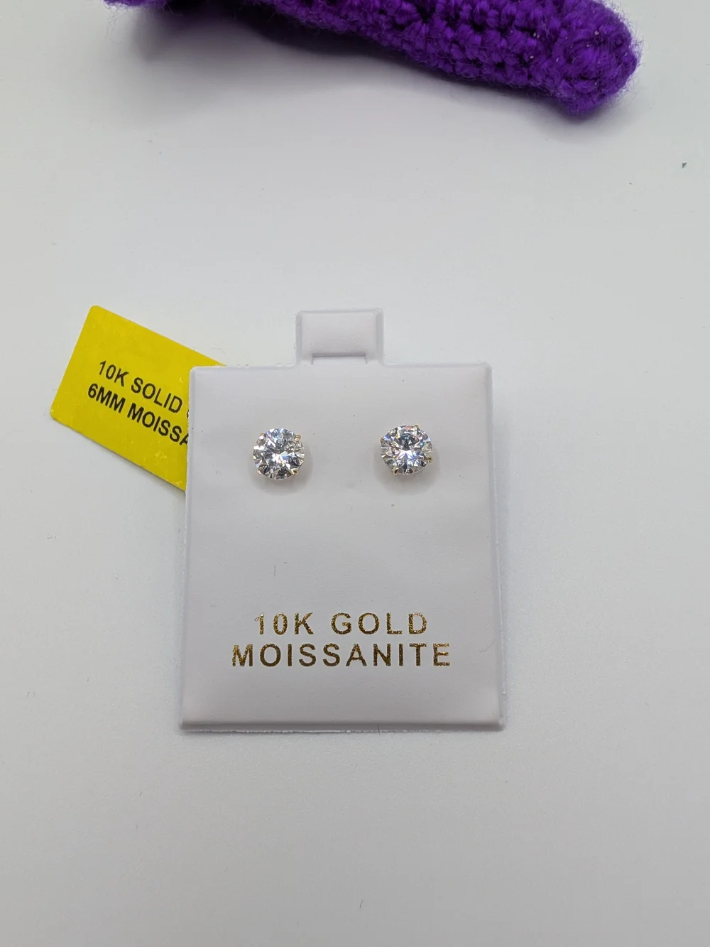 10K Solid Gold 6mm Moissanite Stud Earrings 1.68 CTTW VVS D Color New